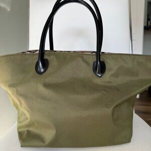 Vintage Burberrys Blue Label Olive Green Nylon Tote Bag